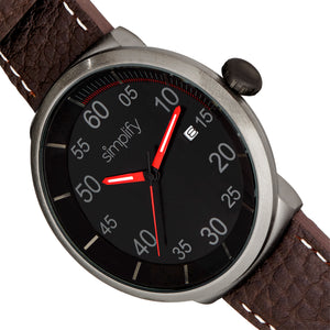 Simplify The 7100 Leather-Band Watch w/Date - Dark Brown/Red - SIM7106