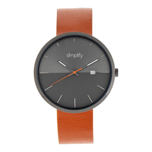Simplify The 6400 Leather-Band Watch w/Date - Gunmetal/Orange - SIM6405