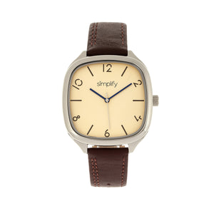 Simplify The 3500 Leather-Band Watch - Silver/Brown - SIM3506