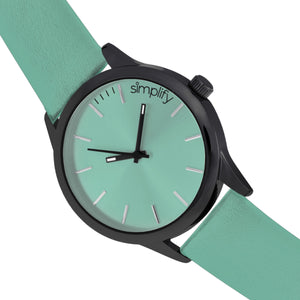 Simplify The 2400 Leather-Band Unisex Watch - Black/Seafoam - SIM2407
