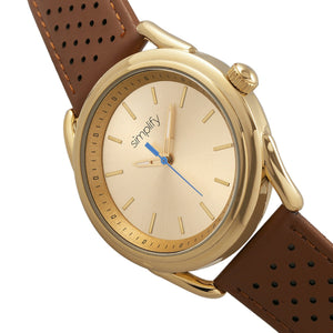 Simplify The 5900 Leather-Band Watch - Gold/Camel - SIM5903
