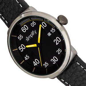 Simplify The 7100 Leather-Band Watch w/Date - Black/Yellow - SIM7105