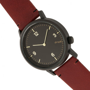 Simplify The 5500 Leather-Band Watch - Black/Maroon - SIM5503