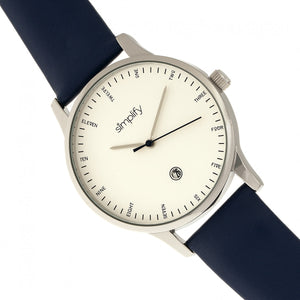 Simplify The 4300 Leather-Band Watch w/Date - Silver/Navy - SIM4304