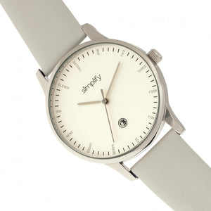 Simplify The 4300 Leather-Band Watch w/Date - Silver/White - SIM4303