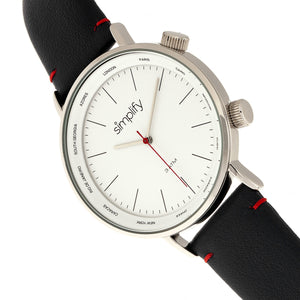 Simplify The 3300 Leather-Band Watch - Black/Silver - SIM3301