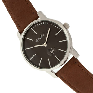 Simplify The 4700 Leather-Band Watch w/Date - Silver/Brown - SIM4703