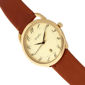 Simplify The 4900 Leather-Band Watch w/Date - Gold/Camel - SIM4903