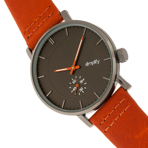 Simplify The 3600 Leather-Band Watch - Charcoal/Orange - SIM3607