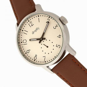 Simplify The 3400 Leather-Band Watch - Silver/Brown - SIM3403