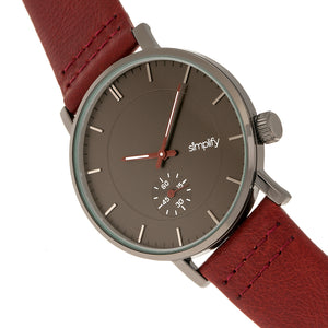 Simplify The 3600 Leather-Band Watch - Charcoal/Maroon - SIM3605