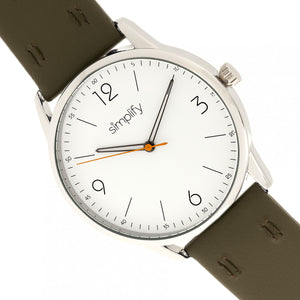Simplify The 6300 Leather-Band Watch - Olive/White - SIM6302