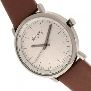 Simplify The 6200 Leather-Strap Watch - Grey/Brown - SIM6205
