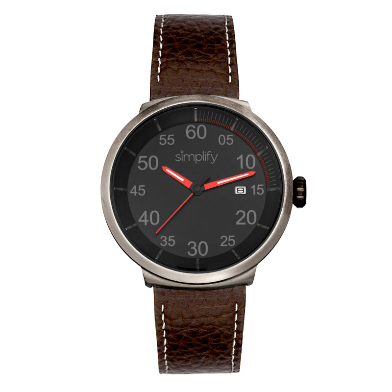 Simplify The 7100 Leather-Band Watch w/Date