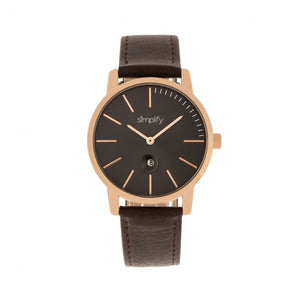 Simplify The 4700 Leather-Band Watch w/Date - Rose Gold/Dark Brown - SIM4705