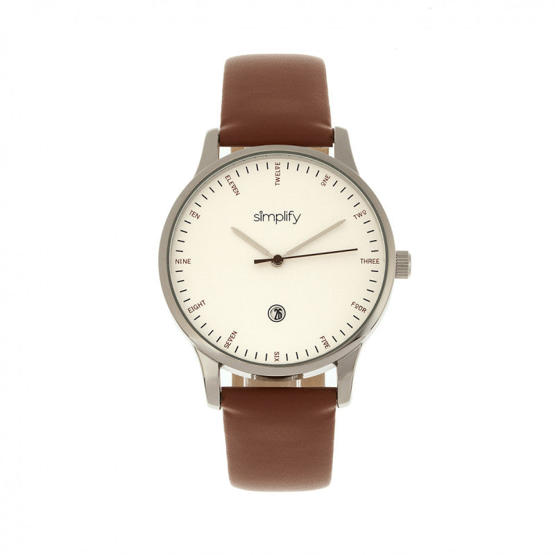 Simplify The 4300 Leather-Band Watch w/Date