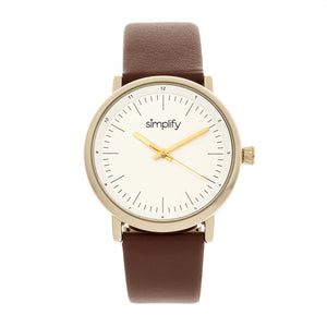 Simplify The 6200 Leather-Strap Watch - White/Brown - SIM6203