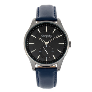 Simplify The 6600 Series Leather-Band Watch - Blue/Black - SIM6606