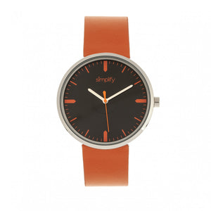 Simplify The 4500 Leather-Band Watch - Silver/Orange - SIM4503