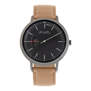 Simplify The 6500 Leather-Band Watch - Beige/Black  - SIM6505