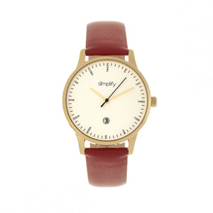 Simplify The 4300 Leather-Band Watch w/Date - Gold/Dark Brown - SIM4306