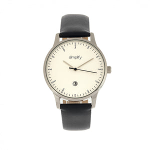 Simplify The 4300 Leather-Band Watch w/Date - Silver/Black - SIM4301