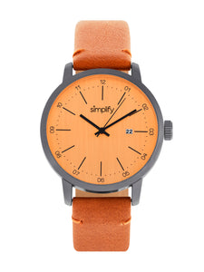 Simplify The 2500 Leather-Band Men's Watch w/ Date - Orange - SIM2506