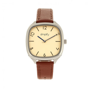 Simplify The 3500 Leather-Band Watch - Silver/Camel - SIM3505