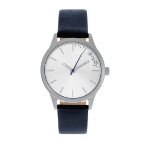 Simplify The 2400 Leather-Band Unisex Watch - Silver/Navy - SIM2406