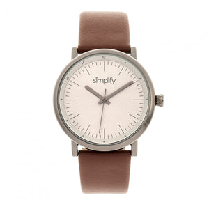 Simplify The 6200 Leather-Strap Watch - Grey/Brown - SIM6205