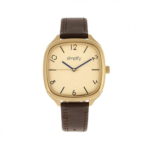 Simplify The 3500 Leather-Band Watch - Gold/Brown - SIM3508
