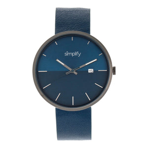 Simplify The 6400 Leather-Band Watch w/Date - Gunmetal/Blue - SIM6406
