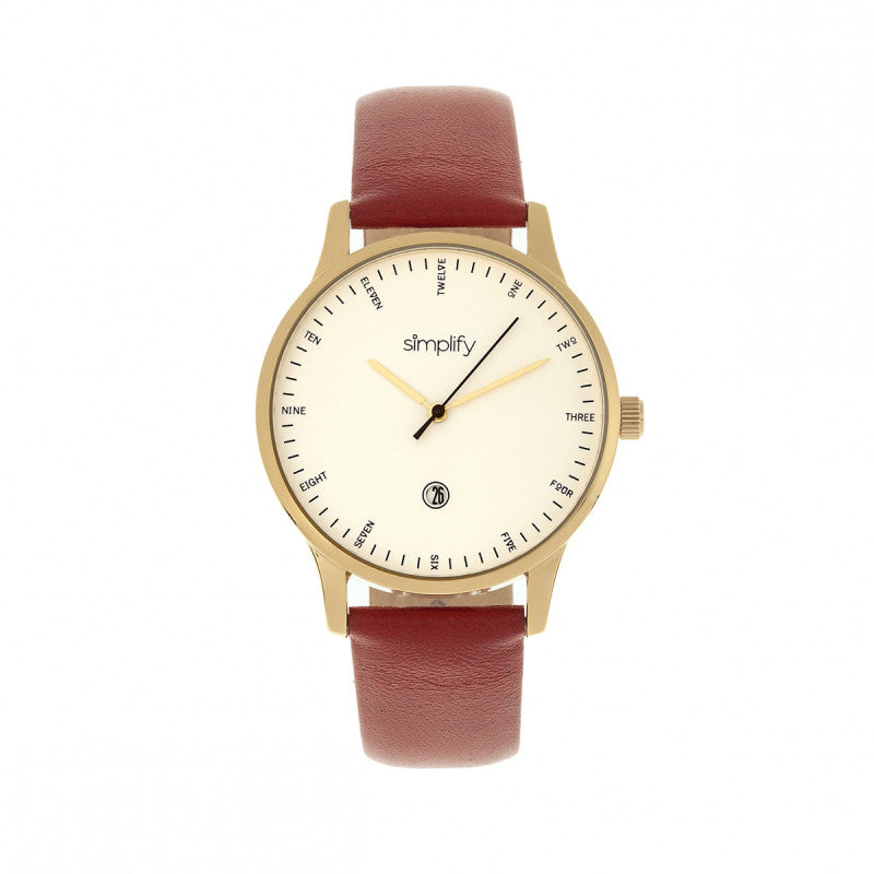 Simplify The 4300 Leather-Band Watch w/Date